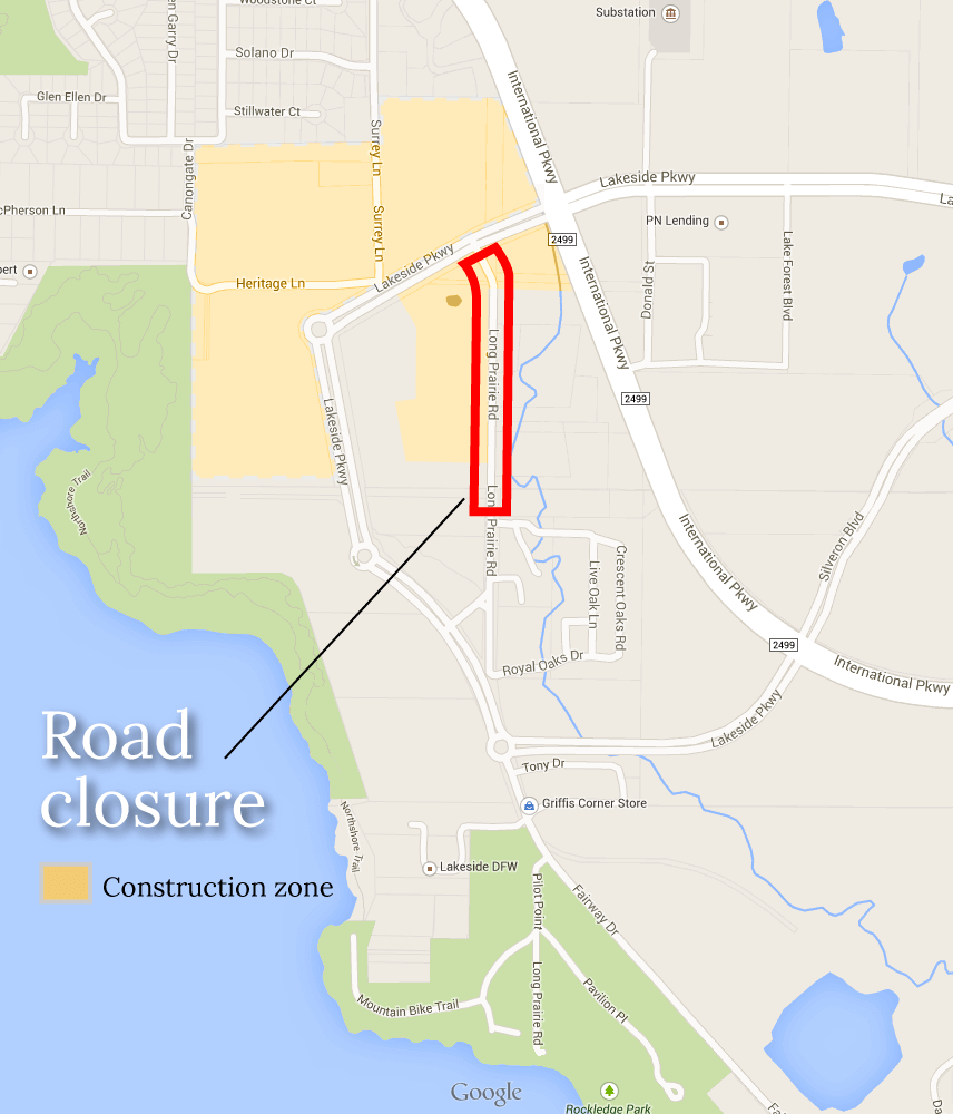 August 12 construction update Road closure Lakeside DFW