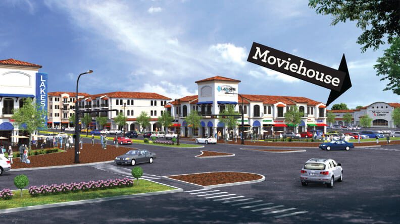 Rendering of The Shops at Lakeside and The Lakeside Moviehouse, which is scheduled for completion in April 2015.