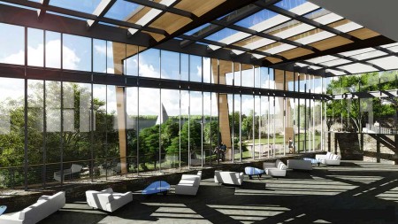 A 24-28 ft. wall of glass in the lobby/bar area will open up to the sky and lake, creating a sense of arrival. (MAA)