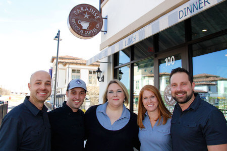 Paradise Bistro is open and welcoming customers. (Above, l-r) Nathan McDaniel, Brad Moorehouse, Laura Veale, Lindsay McDaniel, and husband Aaron McDaniel. 