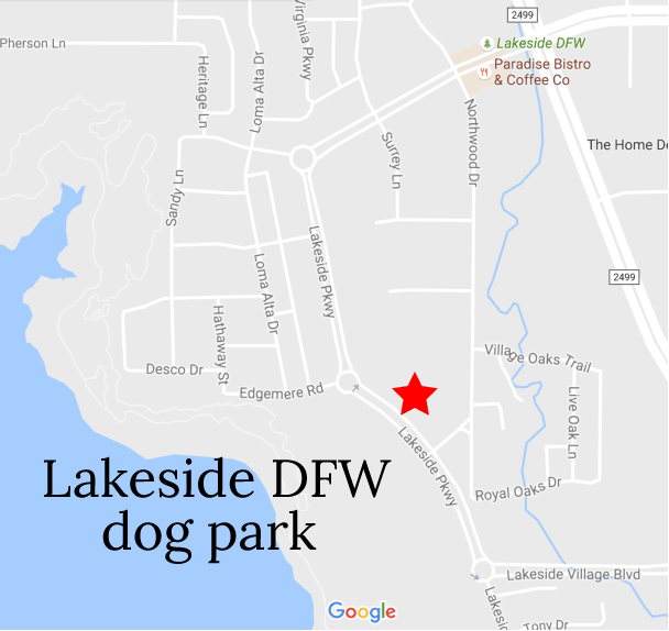 The red star indicates the location of the dog park that will add a second use to the existing detention basin.